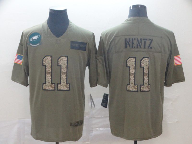 Men Philadelphia Eagles #11 Wentz Nike 2019 Olive Camo Salute to Service Limited NFL Jerseys